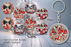 Xmas patchwork landscape | 4 Car coaster &amp; 4 key chain Product Image 1