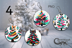 Modern Christmas tree | 4 Round earring Sublimation designs Product Image 1