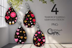 3d Hearts | 4 black &amp; pink teardrop earring Sublimation Product Image 1