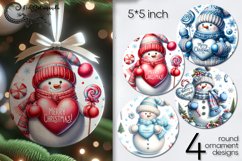 Christmas Snowman | 4 Round ornaments sublimation designs Product Image 1