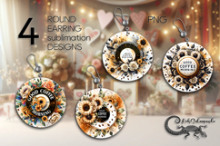 Coffee &amp; flowers | 4 Round earring sublimation designs PL Product Image 1