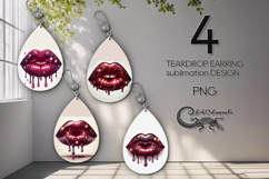 Lips Valentine Sublimation | 4 teardrop earring designs Product Image 1