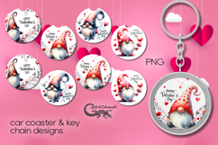 Valentine gnome | 4 car coaster &amp; 4 key chain designs Product Image 1