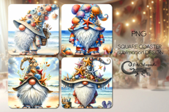Beach life gnome | 4 square coaster sublimation designs PLUS Product Image 1