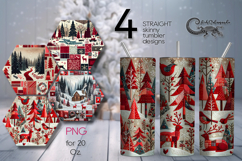 Xmas patchwork landscape | Skinny tumbler sublimation design Product Image 1