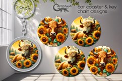 Cow &amp; sunflowers | 2 Sublimation car coaster &amp; key chain Product Image 1