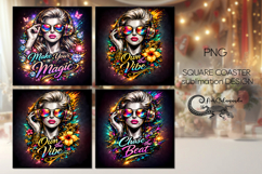 Neon Fashion Coaster Bundle | 4 squre coasters sublimation Product Image 1