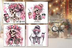 Skulls and coffee| Halloween square coaster sublimation Product Image 1