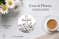 Cross &amp; Flowers Coaster Sublimation Design Product Image 1
