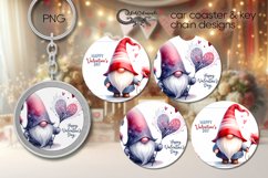 Valentine gnome | watercolor coaster &amp; key chain design PL Product Image 1