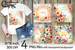 Hello Spring | 4 flowers PNG Sublimation designs P Product Image 1