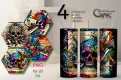Music & Skulls | 4 Skinny tumbler sublimation designs Product Image 1