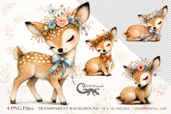 Cute Floral Baby Deer Clipart | 4 PNG sublimation designs Product Image 1