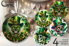 St. Patrick's day skull | 4 round ornaments sublimation Product Image 1