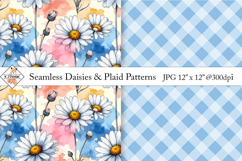 Seamless daisy and plaid patterns | Digital papers Product Image 1