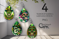 St. Patrick's day skull | 4 green teardrop Earrings designs Product Image 1