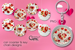 Valentine 3d hearts | 4 car coaster &amp; 4 key chain designs Product Image 1