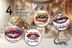 Valentine lips | 4 love round earring Sublimation designs Product Image 1