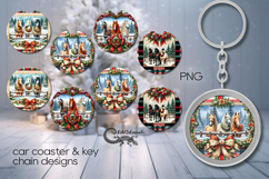 Country Christmas | xmas horse 4 Car coaster &amp; 4 key chain Product Image 1