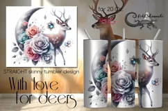 Moon, flowers & Deer | Skinny tumbler sublimation design PL Product Image 1