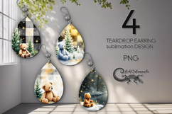 Christmas plaid | retro Teardrop earring sublimation design Product Image 1