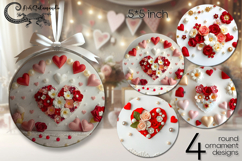 Valentine hearts | 4 round ornaments sublimation designs Product Image 1