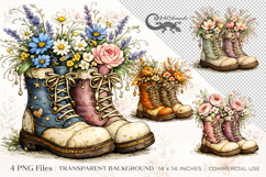 Floral Boots Clipart Bundle | 4 PNG sublimation designs Product Image 1