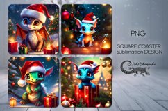 Cute xmas dragon | 4 winter square coaster sublimation Product Image 1