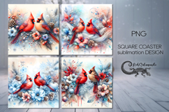 Christmas Cardinal | 4 square coaster sublimation designs Product Image 1
