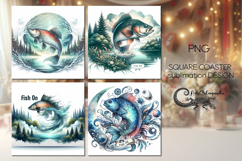 Fishing | 4 fisherman square coaster sublimation designs PL Product Image 1