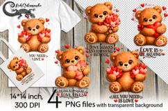 Cute teddy bear &amp; heart | 4 love PNG Sublimation designs Product Image 1
