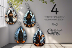 Halloween landscape | 4 Teardrop Earring Sublimation designs Product Image 1