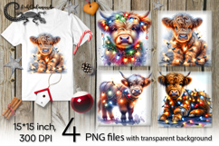 Christmas cow &amp; garland | 4 PNG Sublimation designs Product Image 1