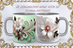 Coffee Mugs I 12 designs of mugs with 3D floral patterns,JPG Product Image 1