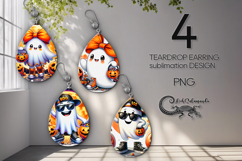 Funny ghost | 4 Teardrop Earring Sublimation designs Product Image 1