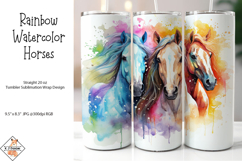 Rainbow Watercolor Horses Sublimation Tumbler Wrap Product Image 1