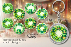 St. Patrick's day clover | 4 Car coaster &amp; 4 key chain Product Image 1