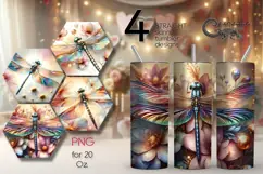 Dragonfly | 4 watercolor skinny tumbler Sublimation designs Product Image 1