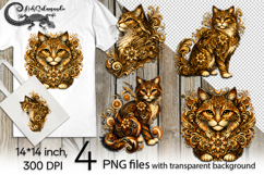 Folk cat | 4 gold PNG Sublimation designs Product Image 1
