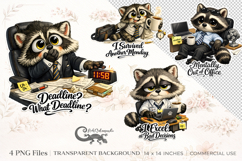 Office raccoon | 4 funny PNG Sublimation designs Product Image 1
