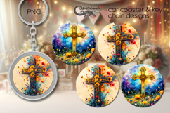 Christian Cross flowers | car coaster &amp; key chain design PL Product Image 1