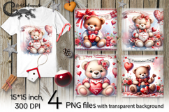 Valentine teddy bear | 4 PNG Sublimation designs P Product Image 1