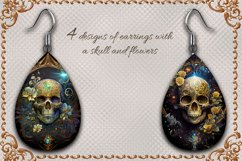Hanging Earrings I 4 Designs with Skull and Flowers, PNG Product Image 1