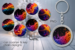 Abstract multicolor | 4 Car coaster &amp; 4 key chain designs Product Image 1