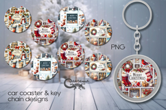 Retro xmas collage | 4 Car coaster &amp; 4 key chain sublimation Product Image 1