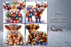 Xmas cow &amp; garland | 4 square coaster sublimation designs Product Image 1