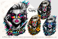 Neon Fashion Girl Clipart Bundle | 4 PNG sublimation designs Product Image 1