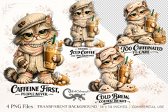 Ice Coffee cat | 4 funny PNG Sublimation clipart designs Product Image 1
