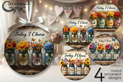 Motivating inscriptions | 4 flowers round ornaments designs Product Image 1