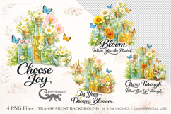Floral Quote Bottle Clipart | 4 PNG sublimation designs Product Image 1